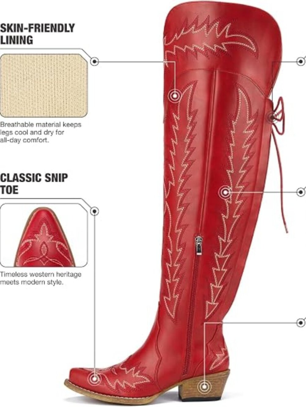 Rollda Women's 8 Red Over the Knee Western Cowboy Boots Wide Calf - NWB